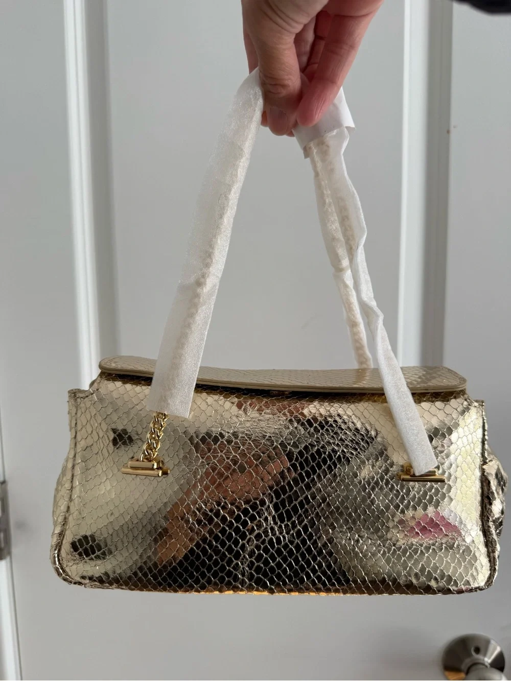 J. Crew Metallic Gold Snake-Embossed Shoulder Bag